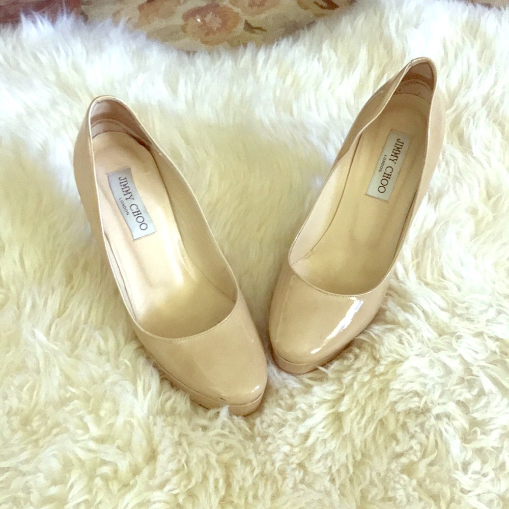 Tan jimmy choo platform heels.